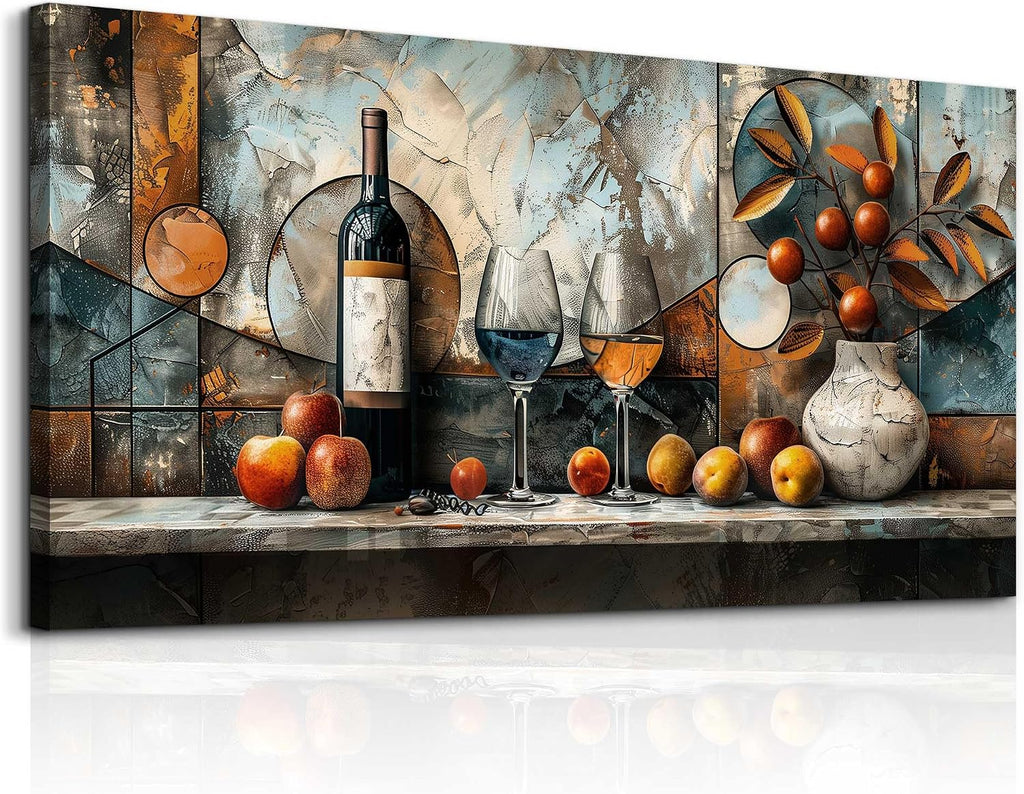 XIGUANGART Wine Bottle Still Life Wall Art, Kitchen Large Canvas Paintings,Dining Room Walls Artwork Abstract Pictures Wall Decor for Living Room Bar Art Prints Modern Home Decorations Ready To Hang
