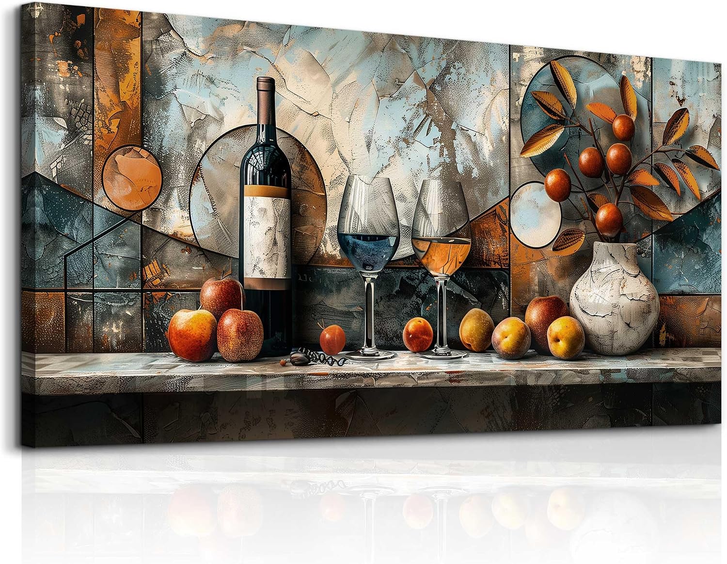 XIGUANGART Wine Bottle Still Life Wall Art, Kitchen Large Canvas Paintings,Dining Room Walls Artwork Abstract Pictures Wall Decor for Living Room Bar Art Prints Modern Home Decorations Ready To Hang