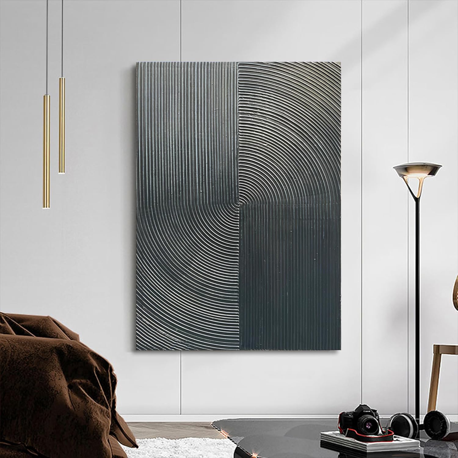 NANKAI Hand Painted Abstract Modern Oil Painting 40x28 Inch Black Texture Contemporary Wall Art Minimalist Frame Artwork for Wall Decoration