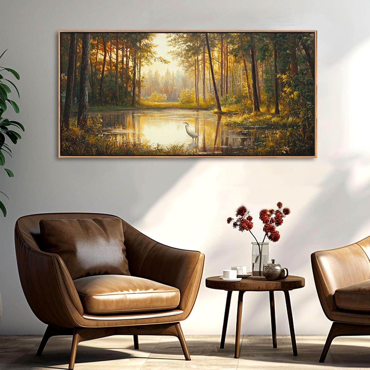 Pogusmavi Landscape Wall Art - Forest and Lake Pictures | Nature Wall Art for Living Room | Large Canvas Prints and Wall Decor for Bedroom | Elegant Artwork for Above Bed 24×48IN