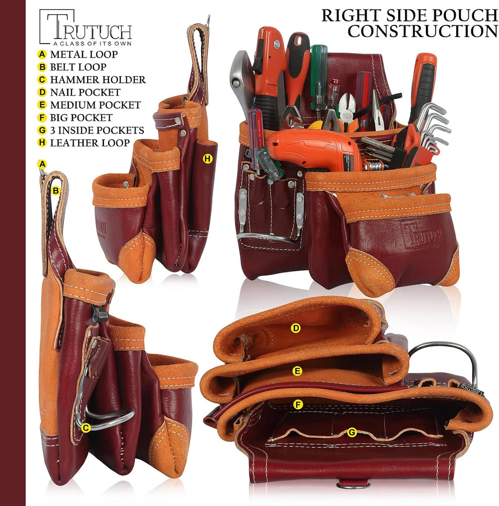 Grain Leather Tool Belt | Tool Rig Set | Tool Pouch | Drywall | Carpenter Tool Bag | Leather Tool Belts for Men | Construction | Framers | Electrician (Maroon)