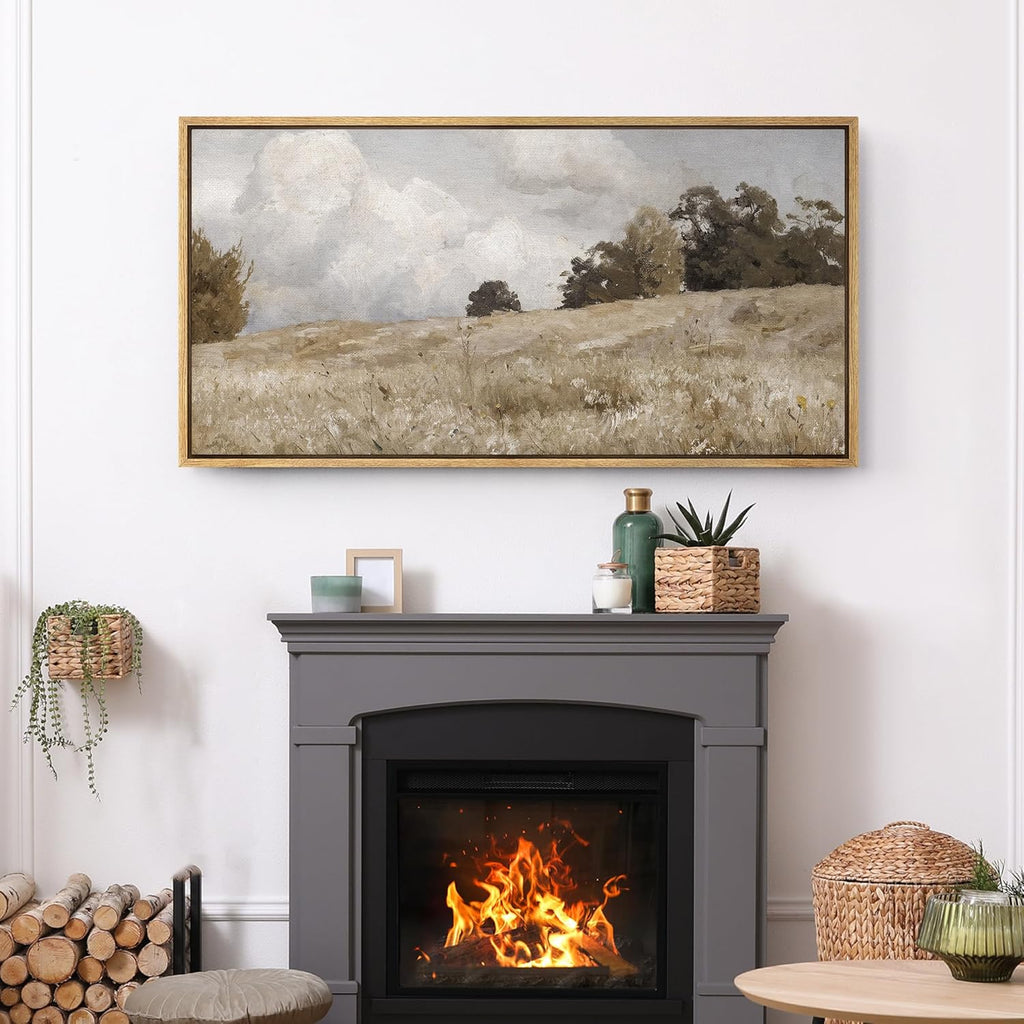 SIGNFORD Extra Large Framed Canvas Print Wall Art Rustic Countryside Landscape Illustrations Modern Art Relax/Calm Warm for Living Room, Bedroom, Office - 60'x30'