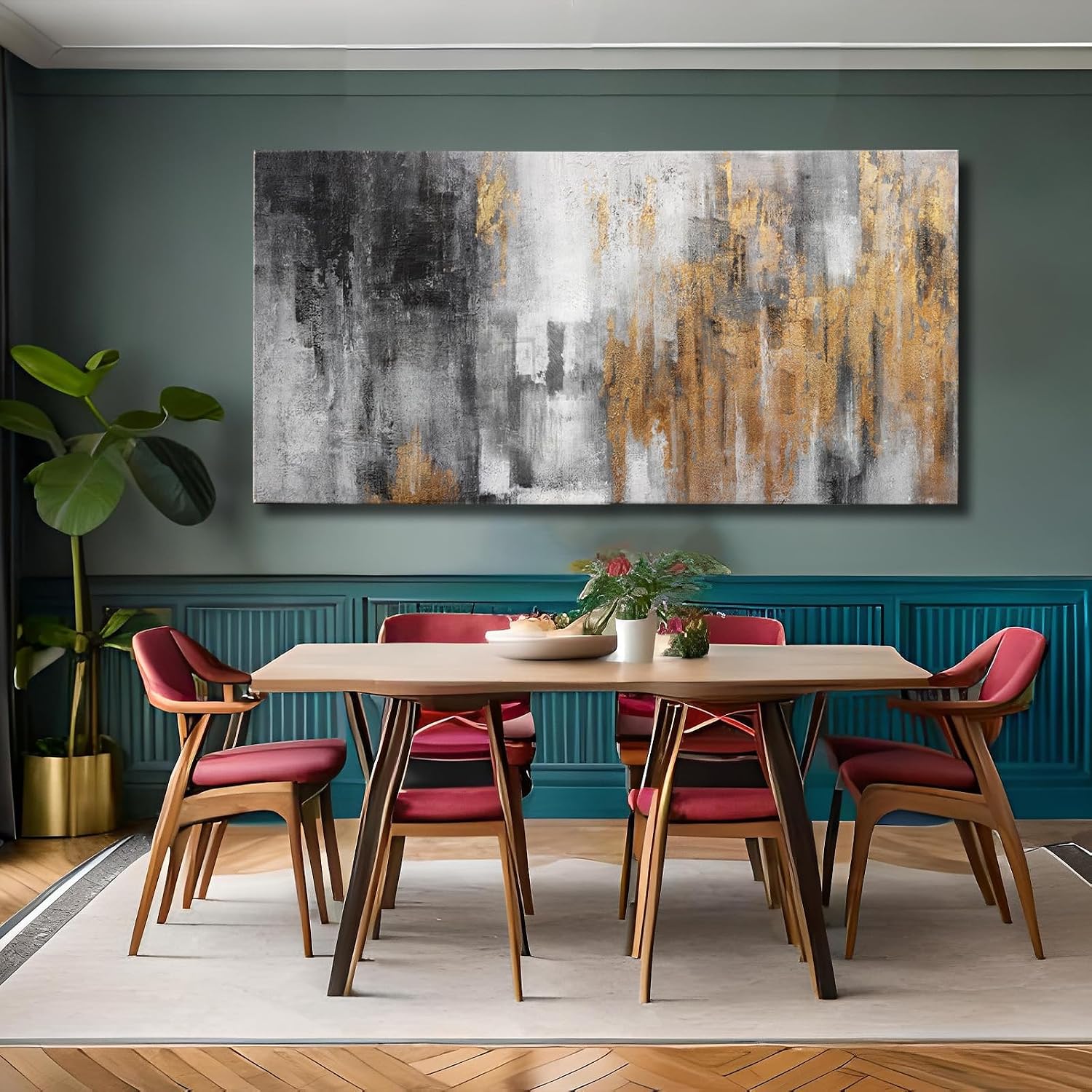 YJYart Abstract Canvas Wall Art with Gold Foil Modern Black Oil Paintings Graffiti Wall Art for Living Room Bedroom Kitchen Office Wall Decorations 30' x 60'