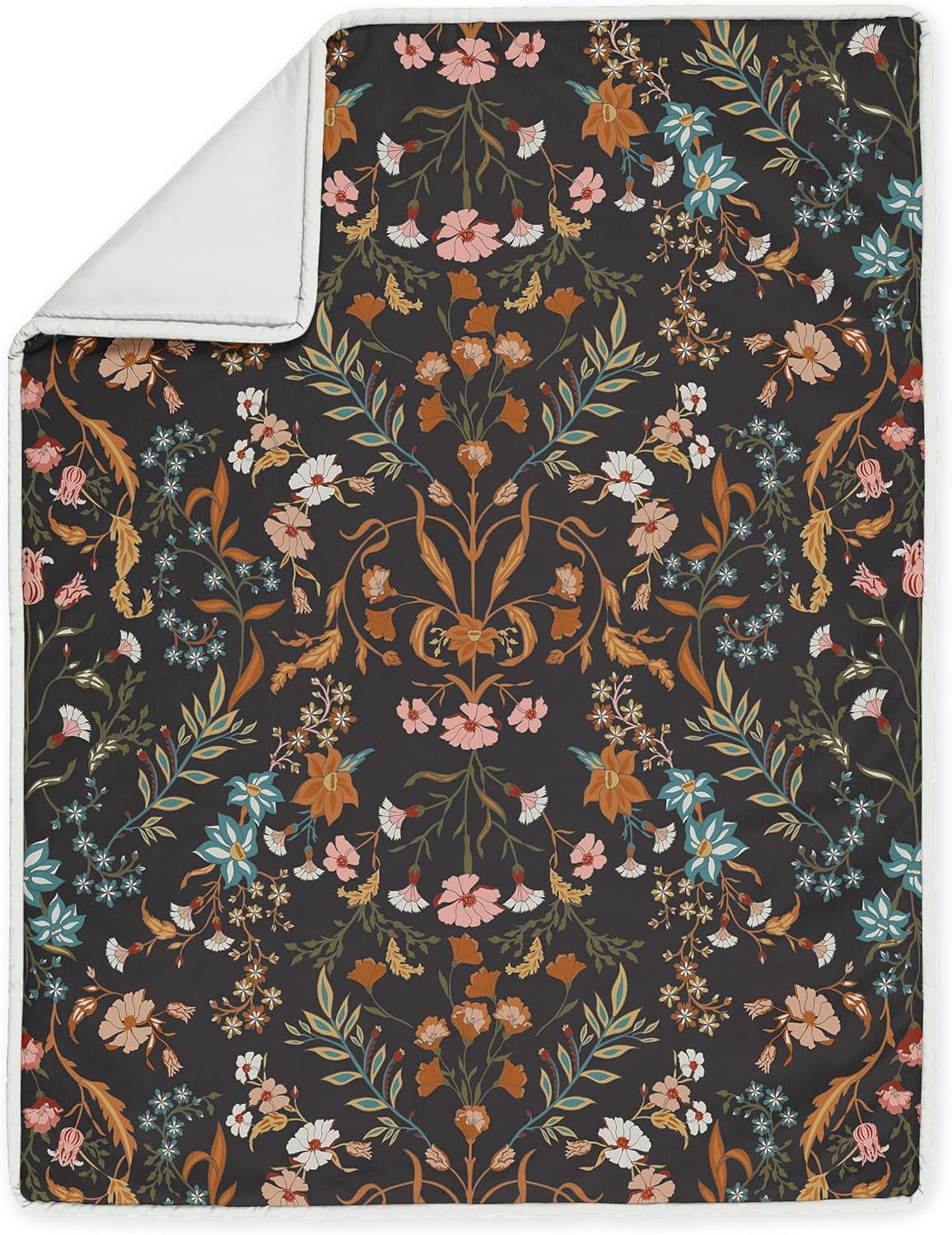 Sweet Jojo Designs Black Boho Wildflower Vintage Floral Girl Baby Crib Bedding Set Infant Nursery Room BreathableBaby Breathable Mesh Crib Liner Blanket Fitted Sheet 6pc Orange Teal Bohemian Farmhouse