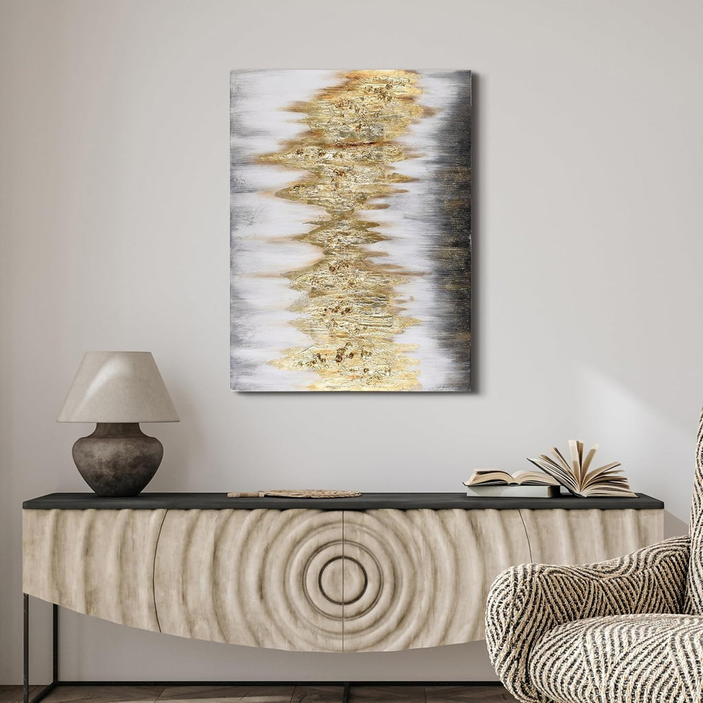 Empire Art Direct Abstract Wall Art Textured Hand Painted Canvas by Martin Edwards, Unframed, 40' x 30', Gold Frequency