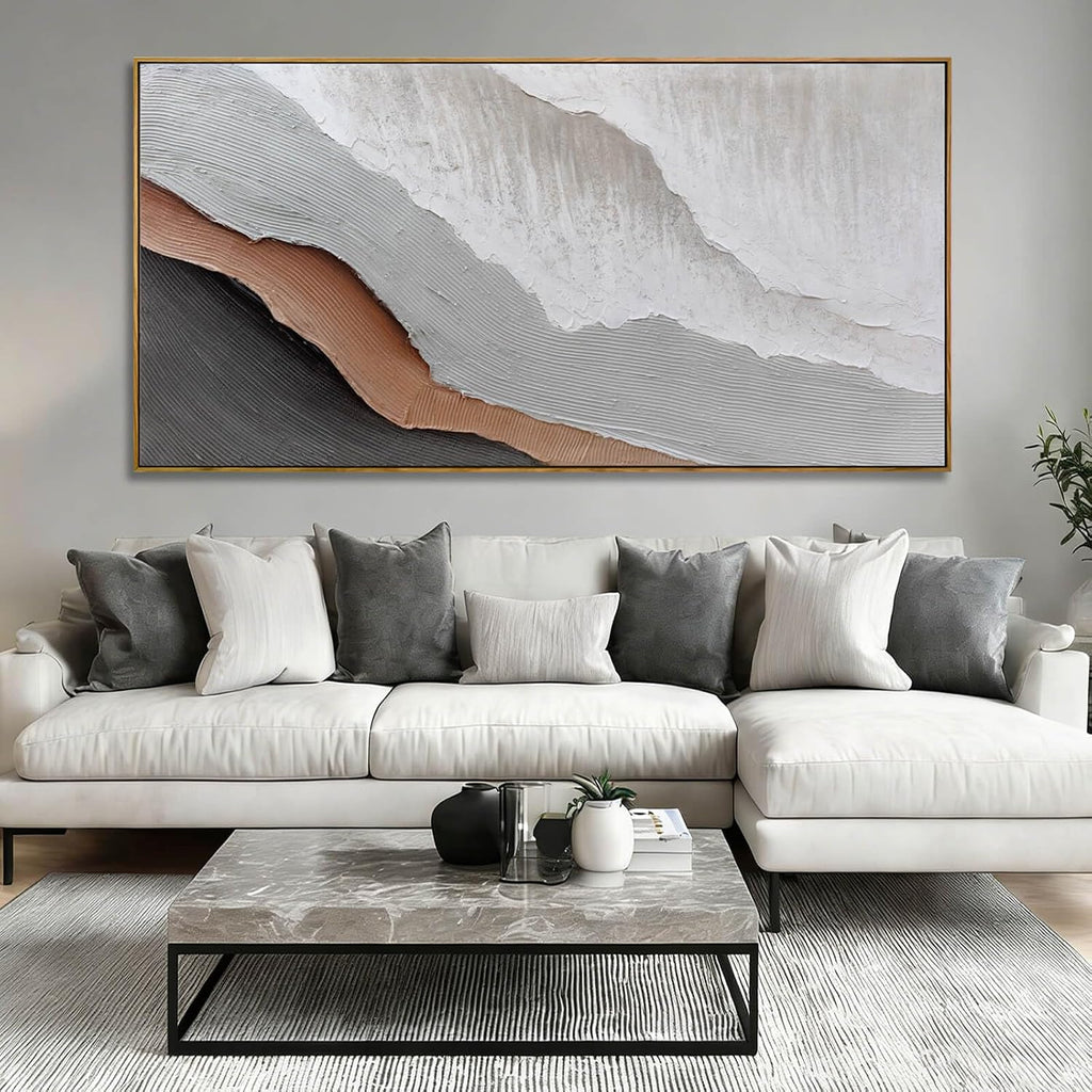 Large Framed Canvas Wall Art Prints,Beach Wave Landscape Wall Decor,White Abstract Neutral Artwork,29'x58' Pictures for Living Room Bedroom Office