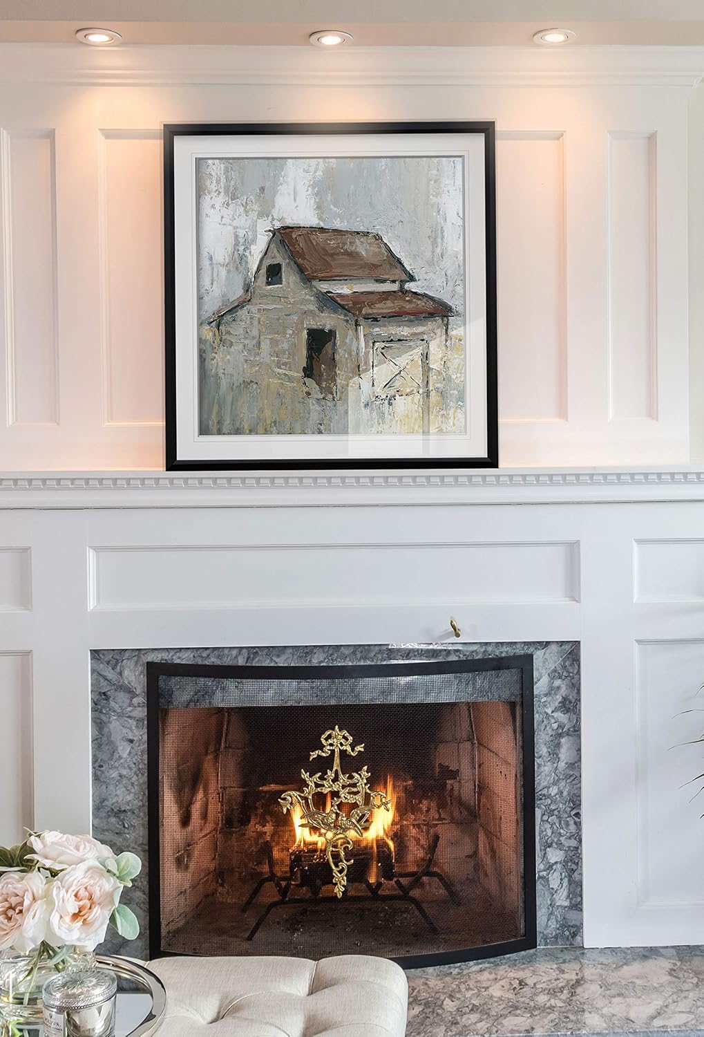 Renditions Gallery Barn at Midday Canvas Prints Contemporary Wall Art Framed Giclee Artwork Barnyard Kitchen Decor Ready to Hang (BF-19795-2727)