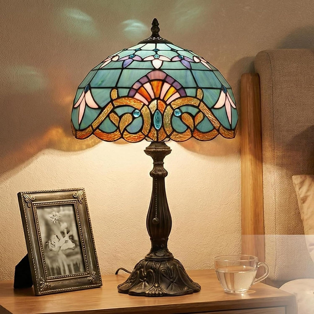Tiffany Style Lamp Stained Glass Table Lamp Memory Sympathy Desk Reading Light 12X19 Inch (Baroque Style)