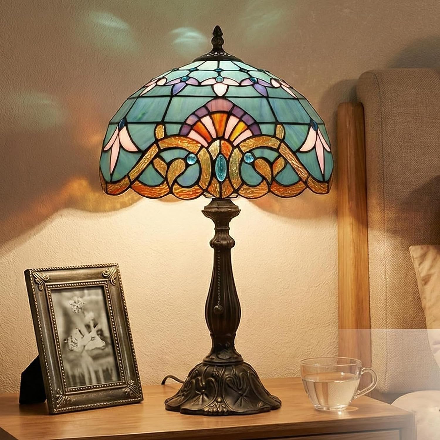 Tiffany Style Lamp Stained Glass Table Lamp Memory Sympathy Desk Reading Light 12X19 Inch (Baroque Style)