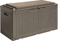 Devoko 100 Gallon Waterproof Large Resin Deck Box Outdoor Storage Box Indoor Lockable Storage Container with Cushion for Patio Furniture Garden Pool Cushions (Light Brown)