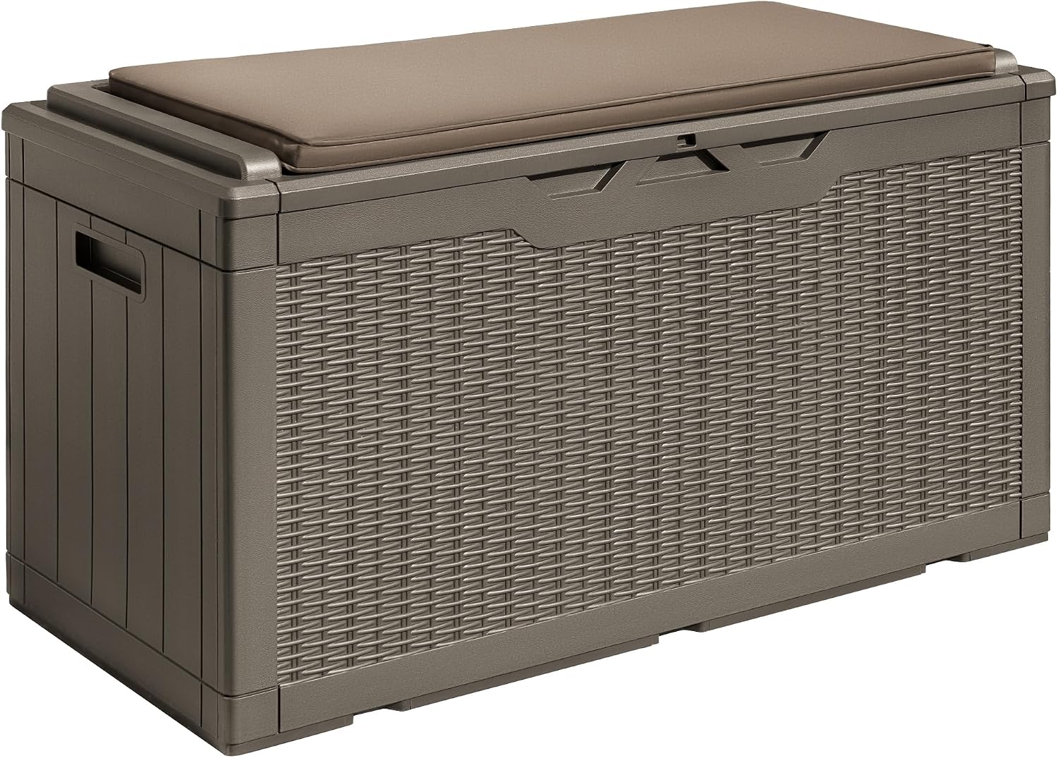 Devoko 100 Gallon Waterproof Large Resin Deck Box Outdoor Storage Box Indoor Lockable Storage Container with Cushion for Patio Furniture Garden Pool Cushions (Light Brown)