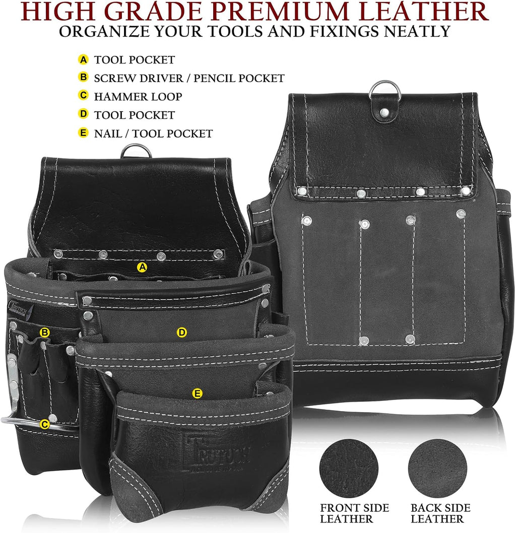 Grain Leather Tool Belt | Tools Pouch | Drywall Tool Belt | Carpenter Tools Bag | Leather Tool Belts for Men | Construction | Framers | Electrician (Black)