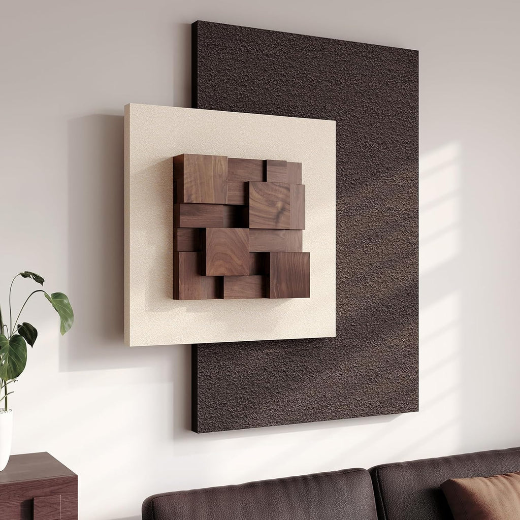 3D Wood Textured Large Neutral Abstract Wall Art, Modern Beige Brown Geometric Paintings Artwork for Walls-Minimalist Wooden Wall Art Decor for Living Room Hallway Dining Room Bedroom Office Aesthetic