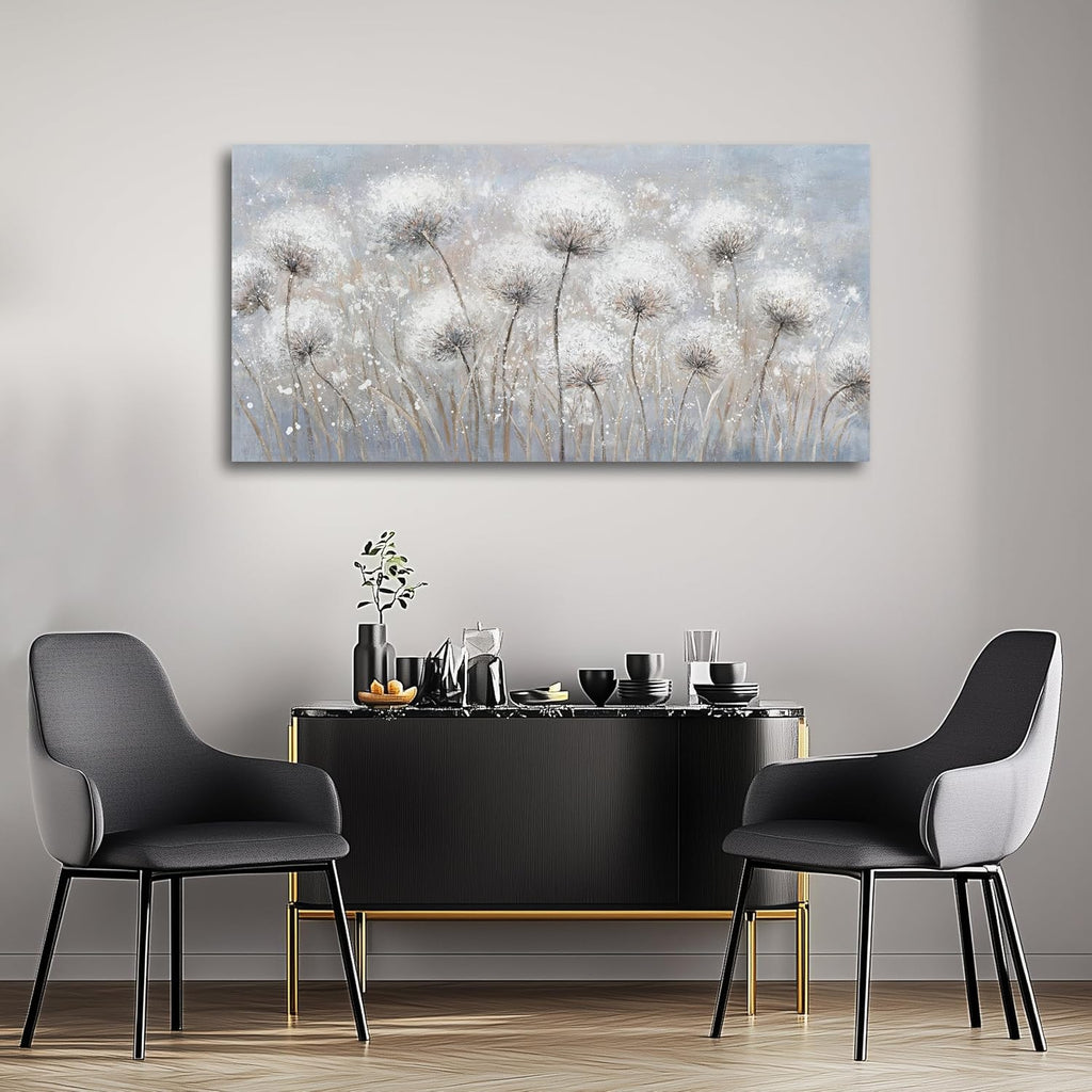 Belmrxne Large Dandelion Floral Wall White and Black Wall Decor Modern Aesthetic Artwork Trendy Canvas Painting for Living Room Bedroom Dining Room Office Home Decor 29x58 inch