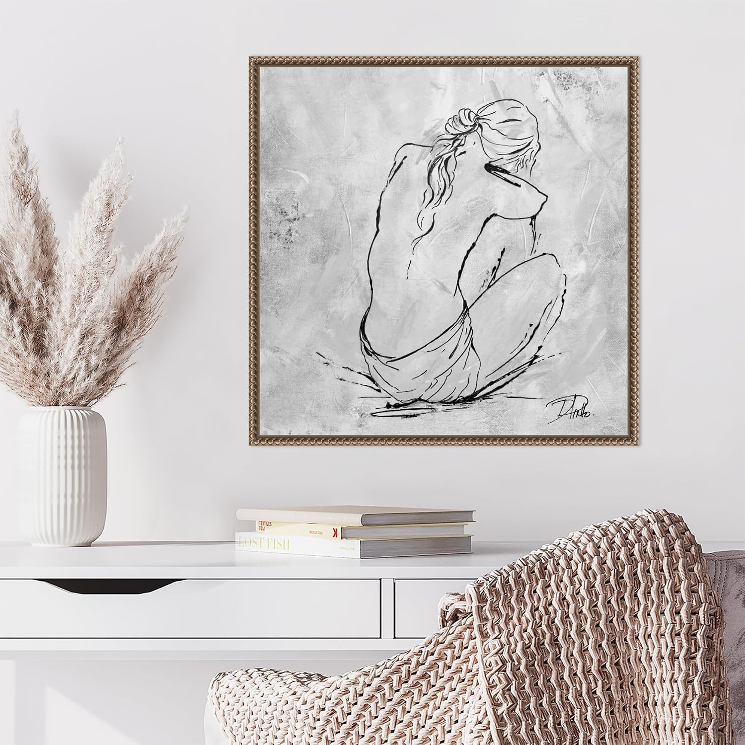 Amanti Art Framed Canvas Wall Art 22x22 Nude Sketch I by Patricia Pinto, Framed Wall Art Canvas, Abstract Artwork, Traditional Decor, Medium Poster Painting for Living Room, Bedroom, Bathroom,