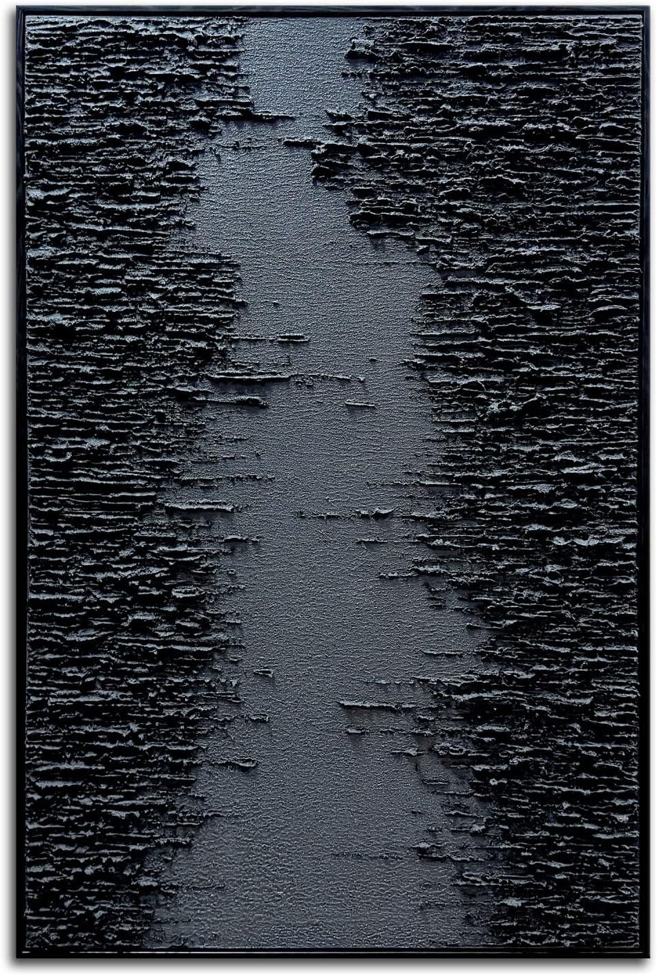Framed Black Canvas Wall Art, Modern Abstract Oil Paintings, Relief Texture Wall Art for Living Room Bedroom Wall Decor