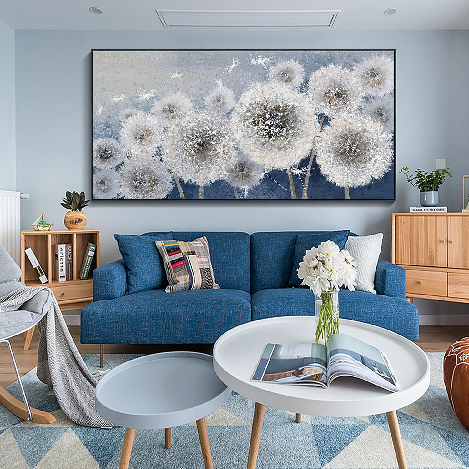 Pogusmavi Dandelion Wall Art Modern Wall Decor Botanical Framed Artwork for Walls Office Artwork Pictures for Bedroom Canvas Painting for Living Room 30x60 Black Framed