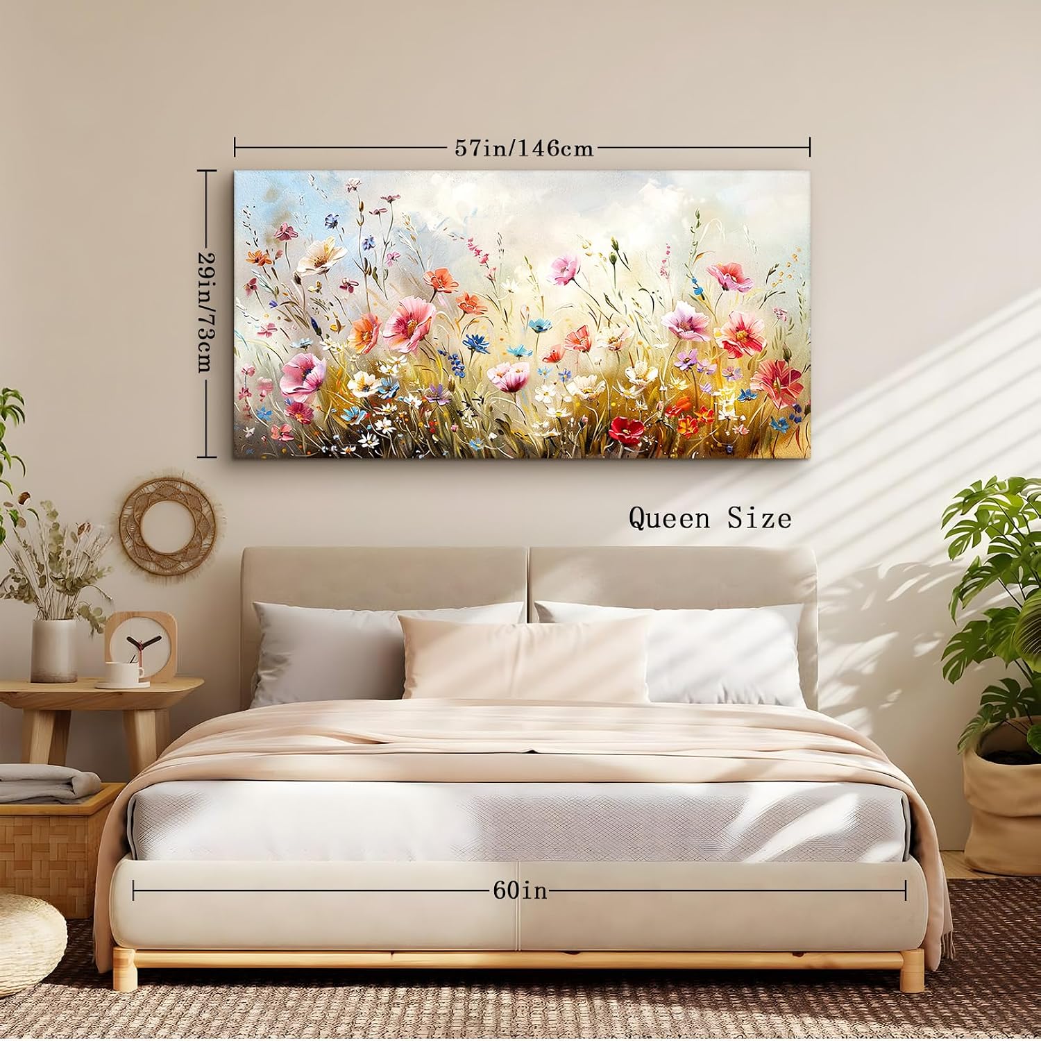 crmotu Large Wall Art for Living Room, Flower Market Botanical Prints, Floral Nature Decor Canvas Pictures, Meadow Wildflower Rustic Home Decorations, Modern Bedroom Farmhouse Wall Decor 29'X57'