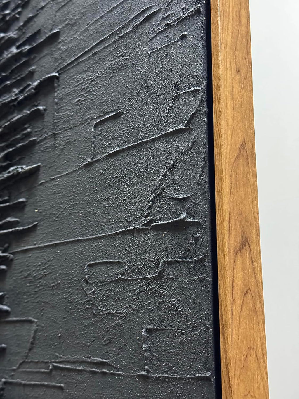 Boiee Art,24x36Inch Framed Hand Painted Abstract Artwork Textured Vertical Wall Art in Dark Charcoal Grey Gold Acrylic Painting