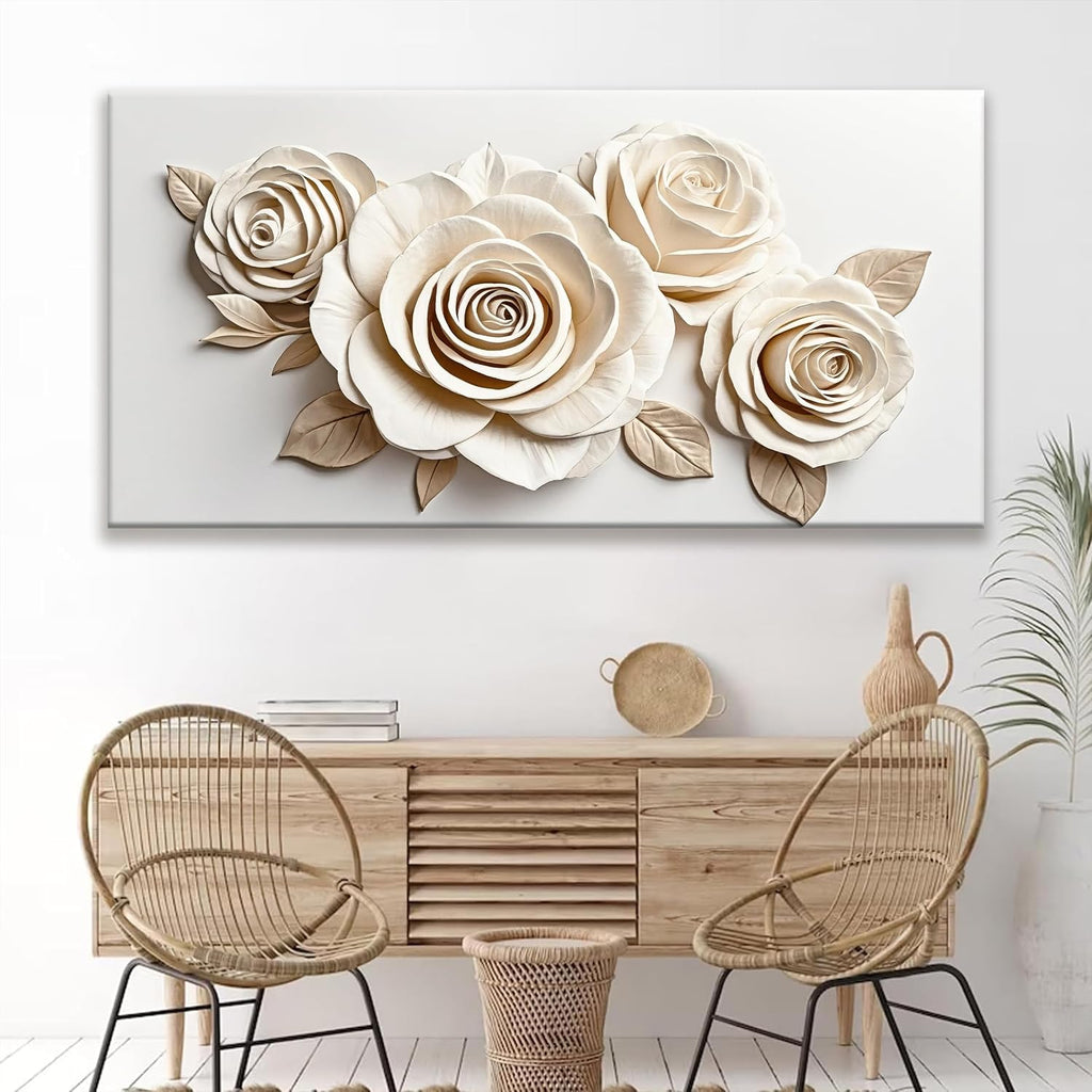 White Canvas Wall Art Living Room Prints Home Wall Decor Modern Canvas Art Wall Decor 35x70 Inches Large Flower Wall Art Elegant Painting Prints Picture For Bedroom Hotel Office Artwork