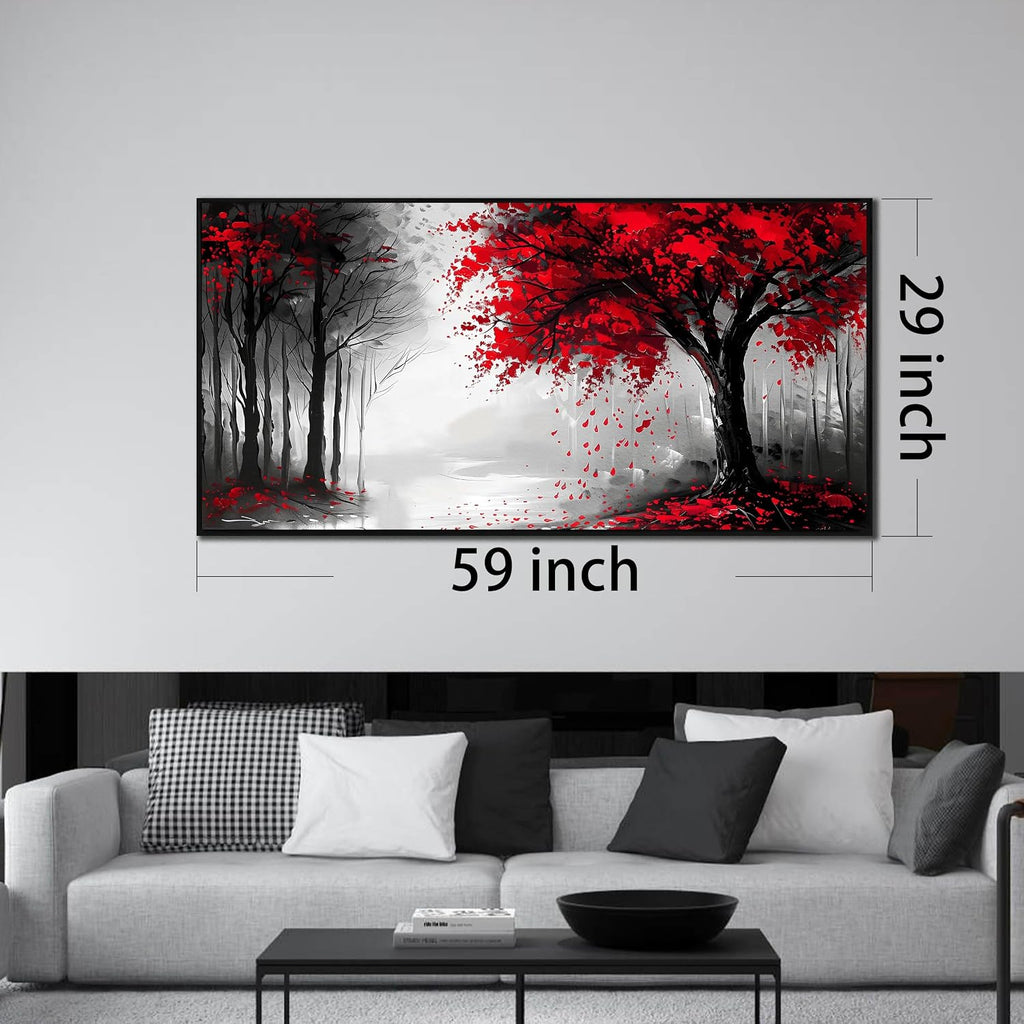 Large Canvas Wall Art for Living Room Black White and Red Tree of Life Print Pictures Painting With Black Wood Framed Wall Decor for Bedroom Modern Home Forest Wall Decorations Artwork Size 30x60 Ready to Hang