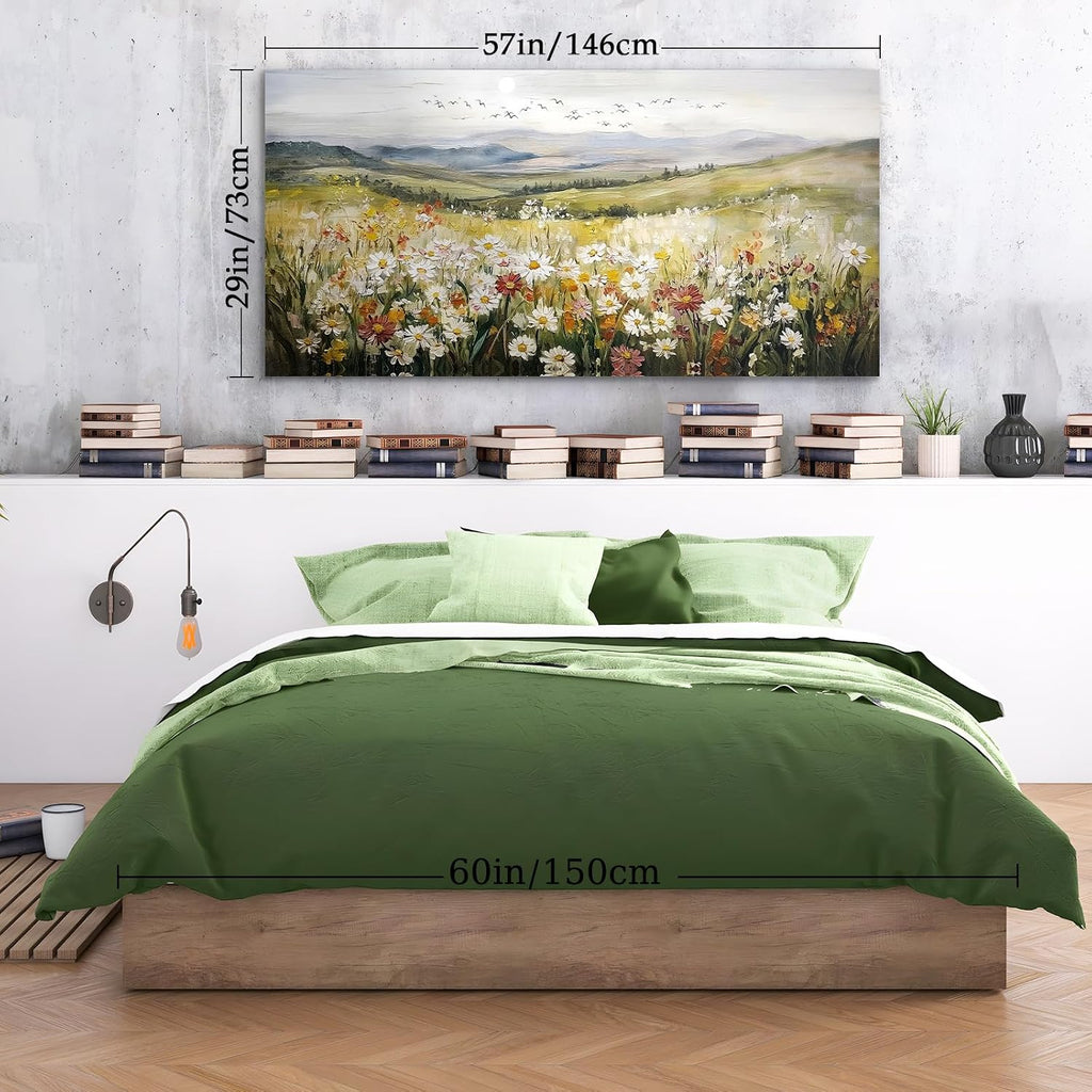 SERIMINO Nature Landscape Wall Art, Mountain Daisy Extra Large Artwork, Wildflower Meadow Rustic Home Decor Art Prints, French Country Aesthetic Paintings Wall Decor Living Room Dining Room 29X57 Inch