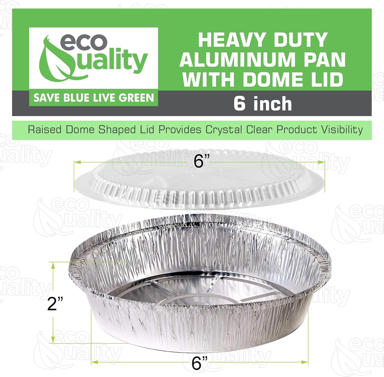 EcoQuality 6' Round Aluminum Foil Pans with Clear Lids - Disposable Containers with Foldable Walls for Pie Baking, Cooking, Serving, Reheating, and Storing - Freezer and Oven Safe Tart Pan 400 Pack