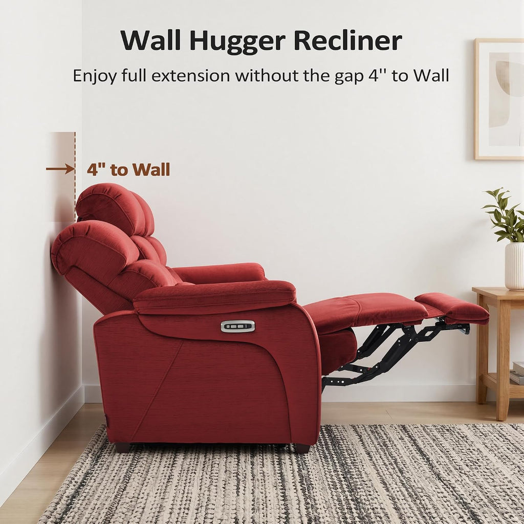 MCombo 87.2'' Wall Hugger Power Recliner Sofa with Drop Down Table, Reclining Sofa with Adjustable Headrest, USB Charge Ports, Reading Lamp, for Living Room, RVs, Fabric, ST258M3 (3-Seater, Burgundy)