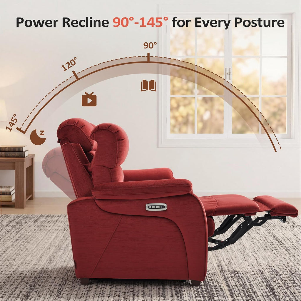 MCombo 87.2'' Wall Hugger Power Recliner Sofa with Drop Down Table, Reclining Sofa with Adjustable Headrest, USB Charge Ports, Reading Lamp, for Living Room, RVs, Fabric, ST258M3 (3-Seater, Burgundy)