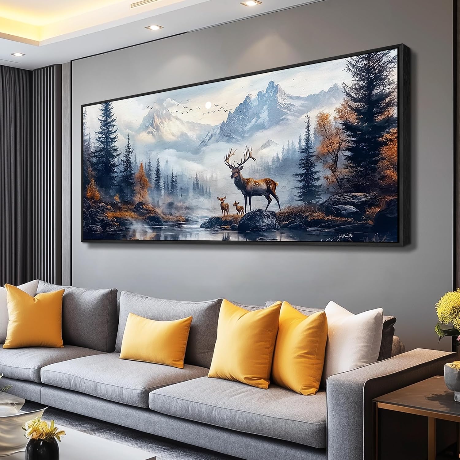 KELIYUAN Large Canvas Lushan Mountain Scenery Wall Art For Living Room Black Framed Wall Decorations For Bedroom Office Murals Printed Artworks Restaurant Wall Artwork Home Decor Aesthetics 32'X72'