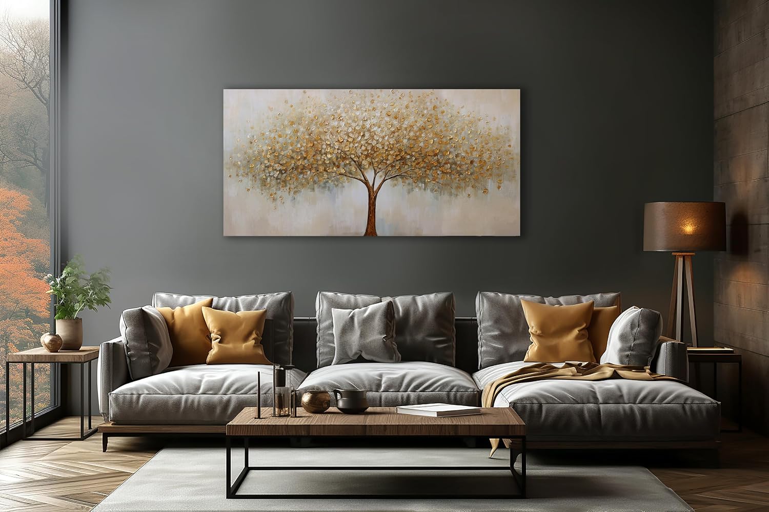 VHMING Wall Art Abstract Gold Tree of Life Modern Artwork Canvas Painting Textured Tree Pictures Wall Decor for Living Room Bedroom Dining Room Home Office Decor 29'x58' Ready to Hang