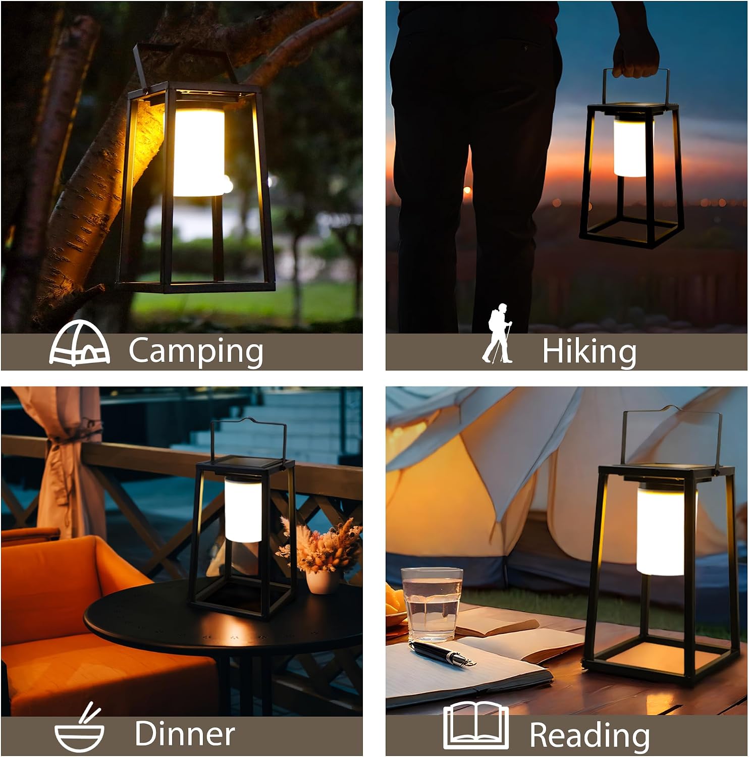 TRIROCKS Set of 4 Outdoor Solar Lantern Portable Brightness LED Nightstand Lantern Portable Solar Lamp IP44 Waterproof Touch Control Outdoor Table Lamp Cordless Lights for Patio Walking Camping Garden