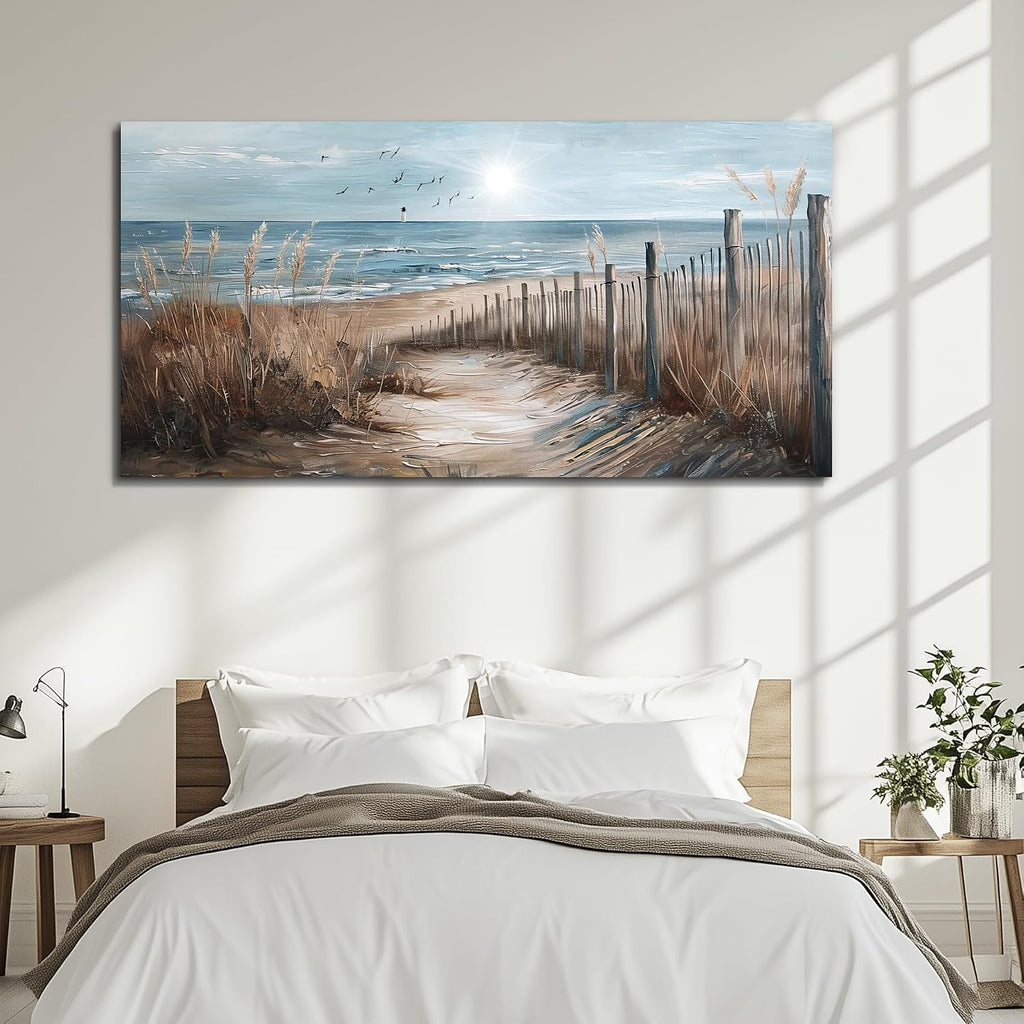 KELIYUAN Large Canvas Wall Art For Living Room Wall Decor For Office Bedroom Mural Wall Pictures Artwork Ocean Sand Dunes Grass Landscape Paintings Hotel Room Aesthetic Home Decoration Art 30'x60'