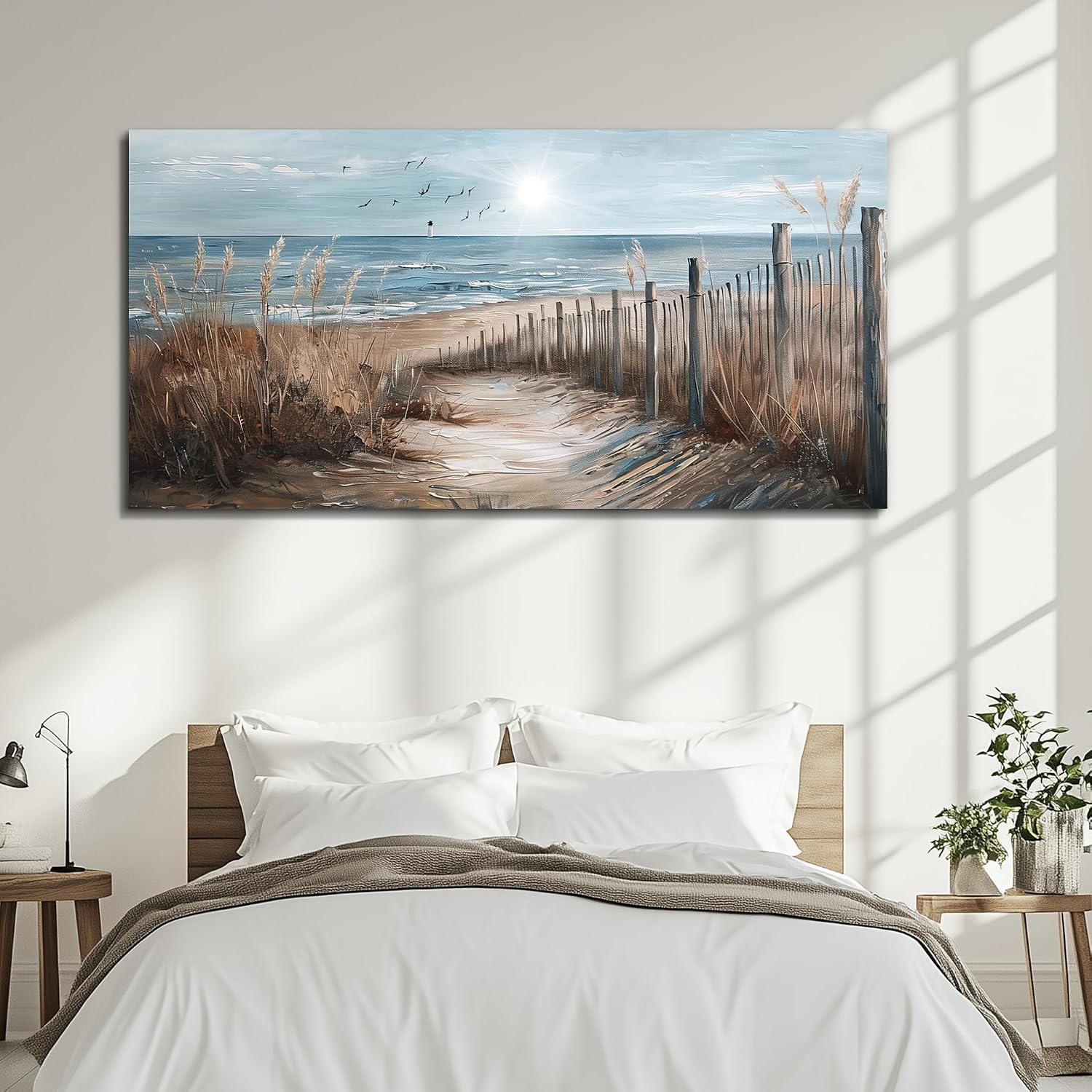 KELIYUAN Large Canvas Wall Art For Living Room Wall Decor For Office Bedroom Mural Wall Pictures Artwork Ocean Sand Dunes Grass Landscape Paintings Hotel Room Aesthetic Home Decoration Art 30'x60'