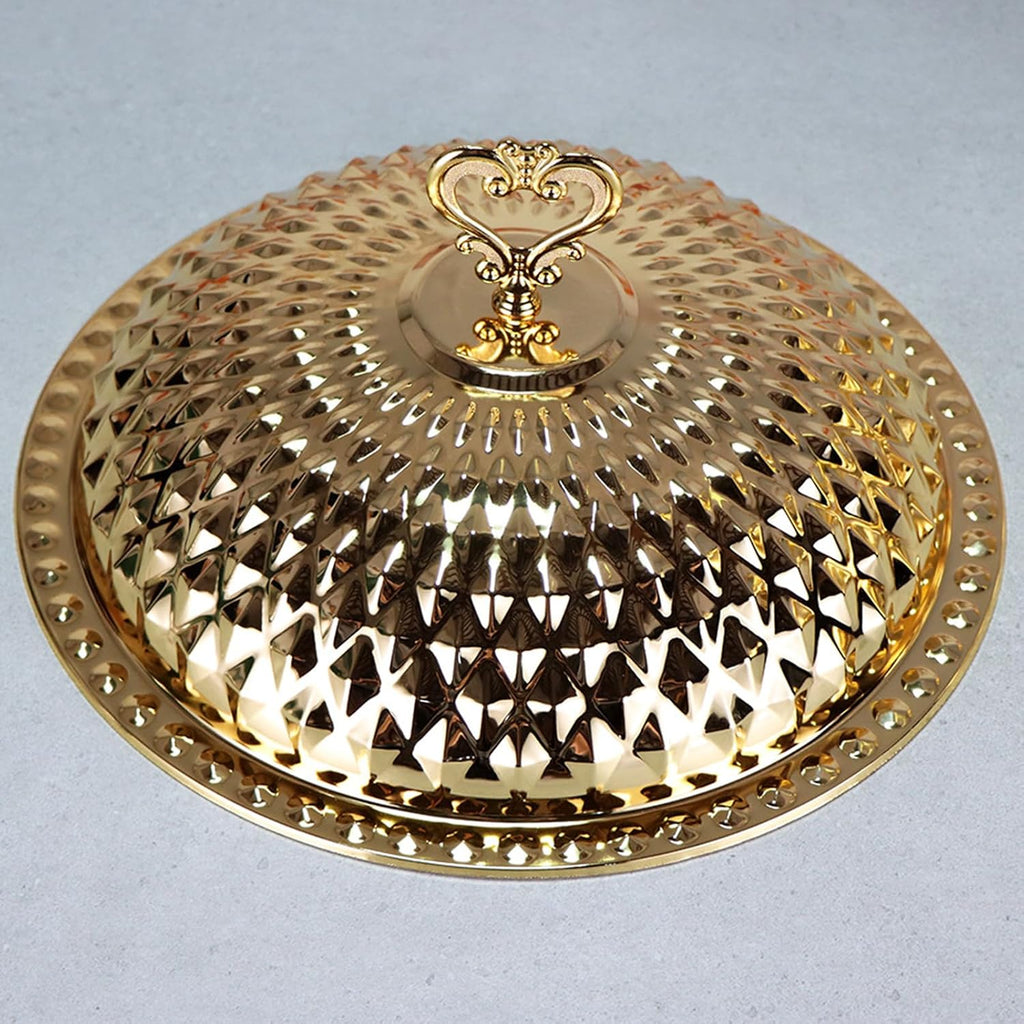 IESUTA Stainless Steel Buffet Tray Set - Round Hanging Lid Meal Stove Buffet Equipment, with Hanging Lid Self Food Warmer, Includes Food Tray, Water Tray, Fuel Rack(Size:4.5L,Color:Gold)