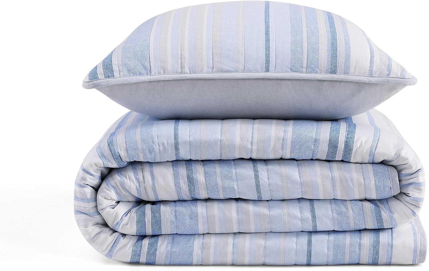 Tommy Hilfiger - King Quilt Set, Cotton Textured Bedding with Matching Shams, Medium Weight Bed Set, European Closure, Oeko-TEX Certified (Bold Stripe Blue)