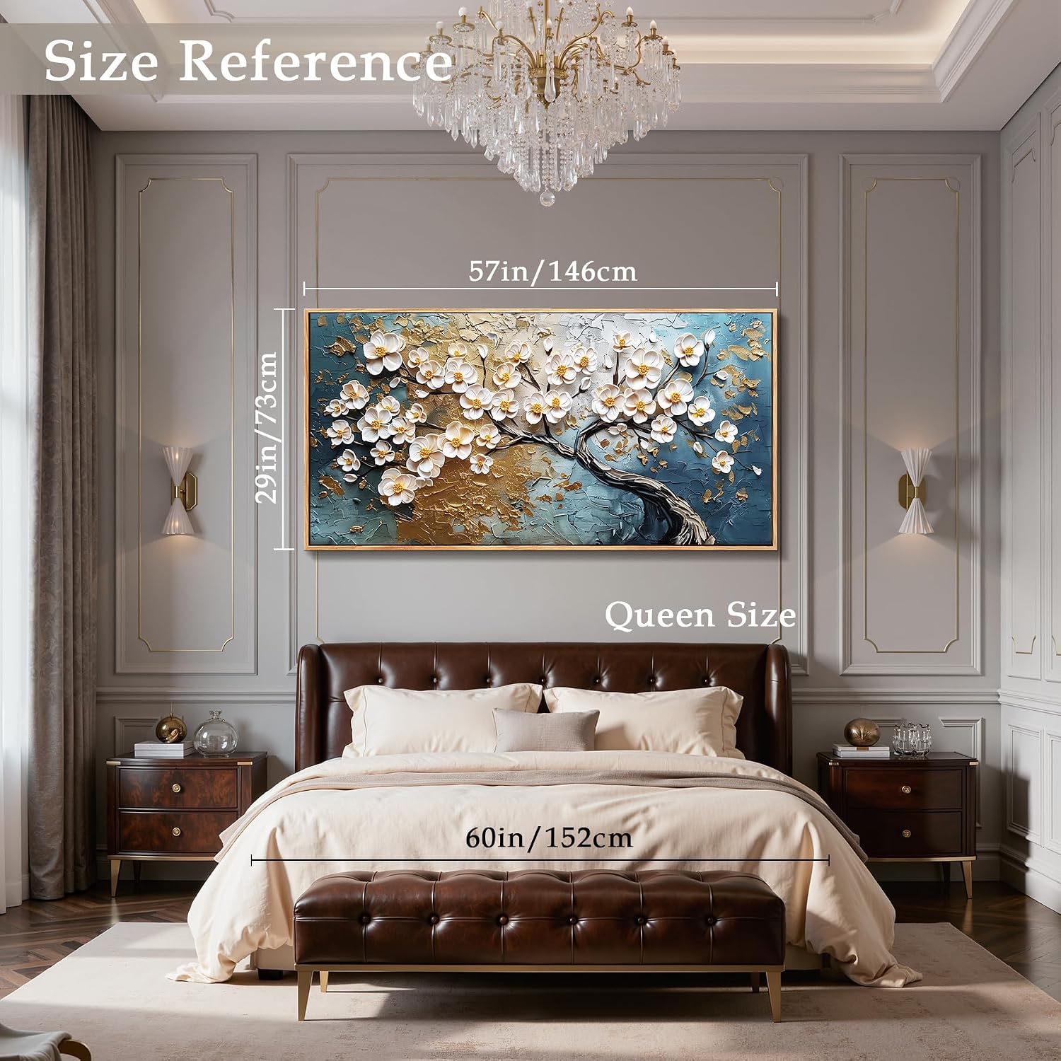 imjiayu Tree of Life Wall Art, Extra Large Wall Art, Abstract Art Wall Decor, Plum Bossom Tree Framed Painting Prints, Modern Blue and Gold Big Pictures for Living Room Bedroom Office Hotel 29'x57'