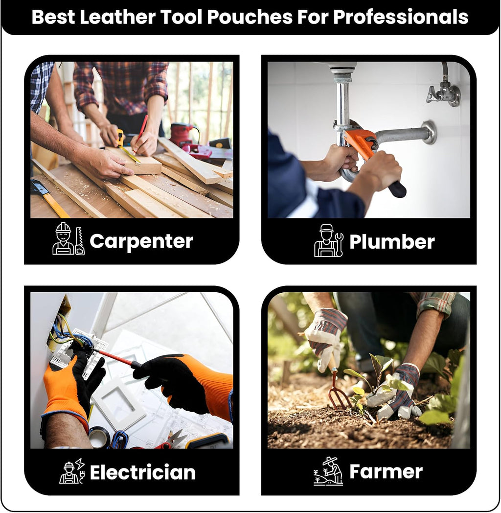 Professional 11 Pockets Leather Tool Pouch Bags/Carpenter Tool Belt Set | Heavy-duty Drywall Pouch, Electrician Pouch, And Framing Tool Belt Pouches (Black, Standard)