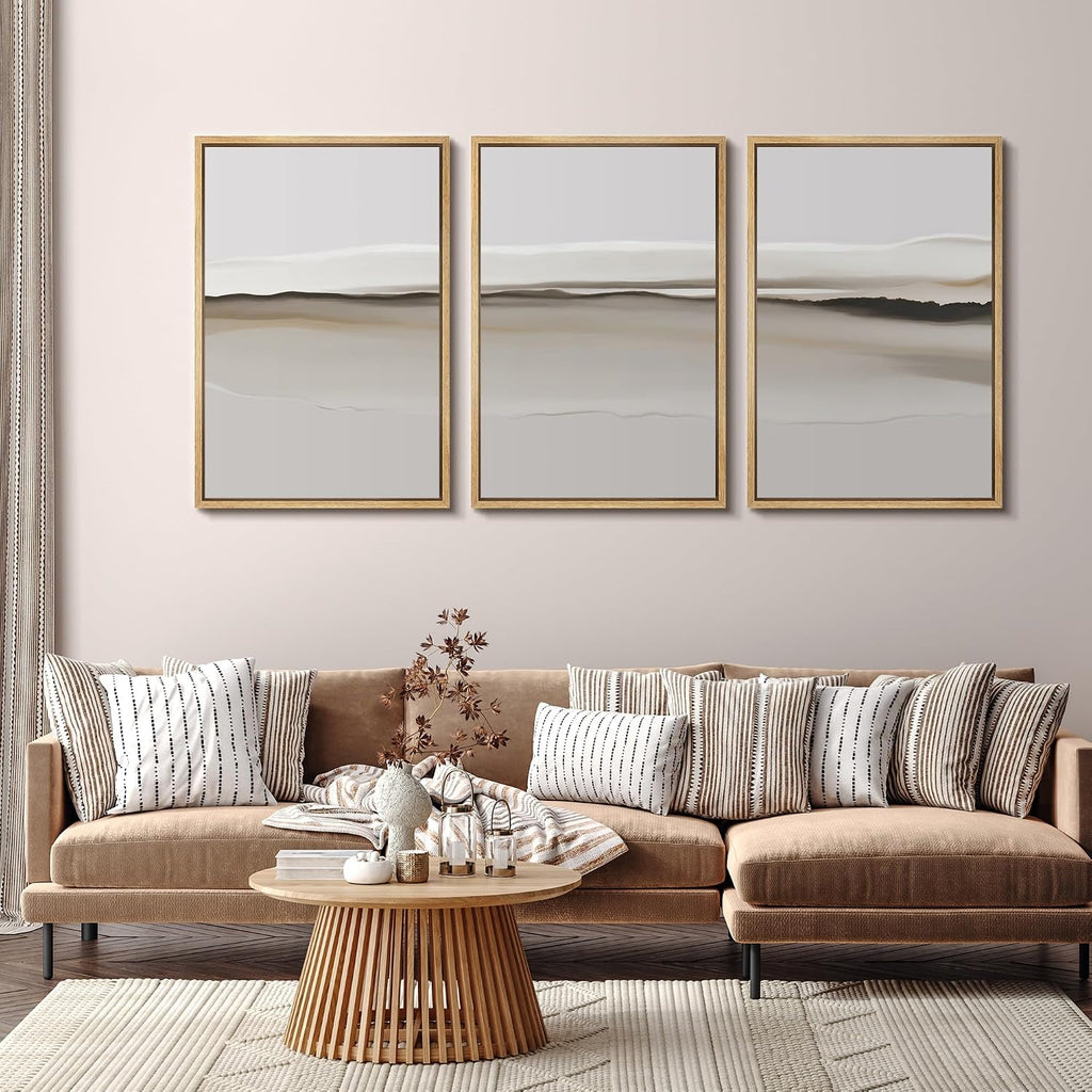 SIGNFORD Framed Canvas Print Wall Art Set Neutral Abstract Landscape Soft Earthy Gradients Illustrations Modern Art Relax/Calm for Living Room, Bedroom, Office - 24'x36'x3 Natural