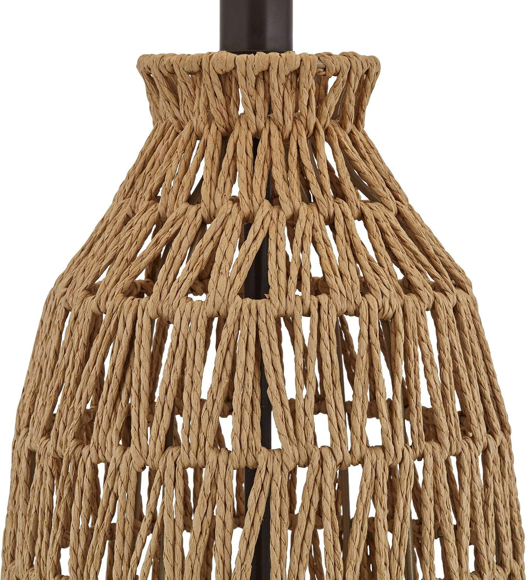 360 Lighting San Carlos 29' Tall Farmhouse Rustic Natural Cottage Core End Table Lamps Set of 2 Rattan Wicker Fabric Oatmeal Shade Living Room Bedroom Bedside Nightstand House Office Home Kitchen