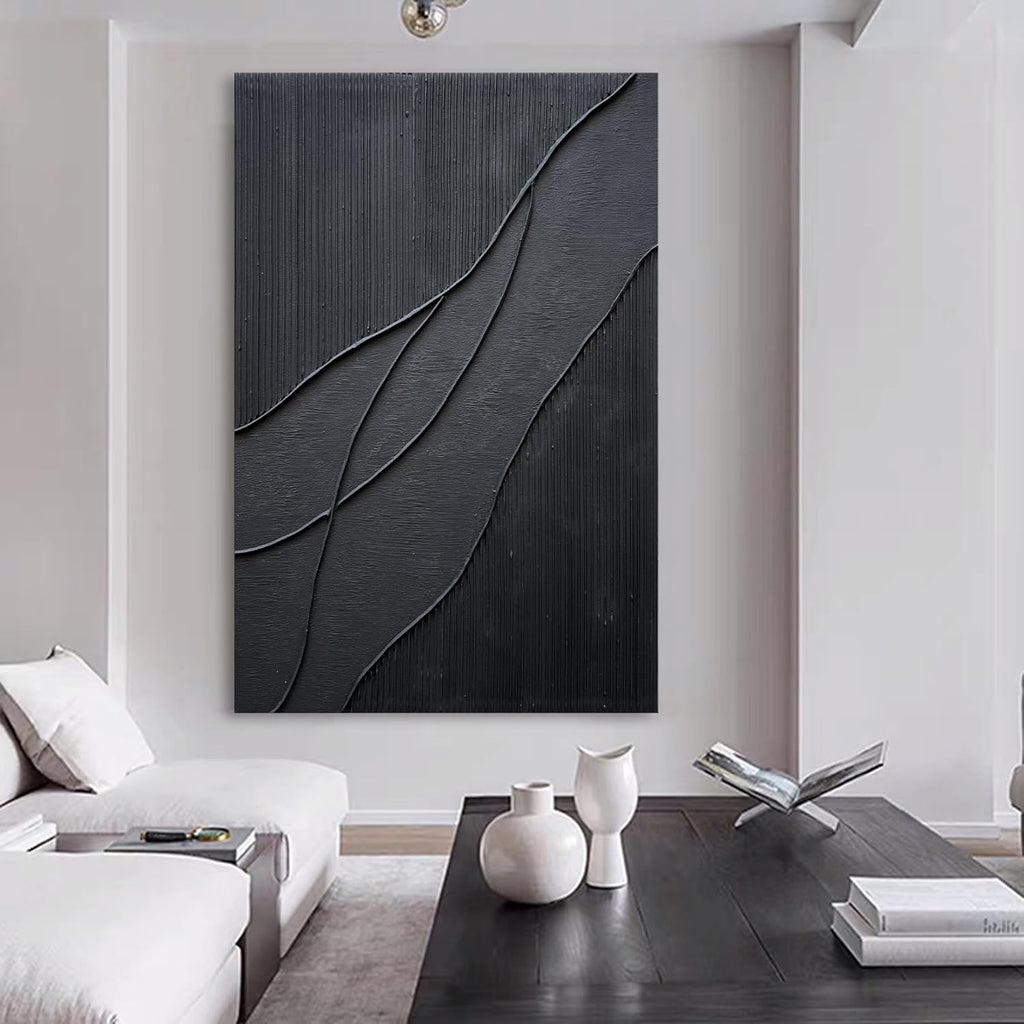 NANKAI Art Hand-Painted Thick Texture Black Minimalist Oil Painting 45x30 Inch Large Home Wall Decorative Art Painting