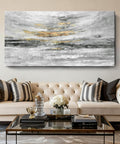 Nicetop 58x29' Modern Minimalist Black & White Abstract Coastal Wall Art with Metallic Gold Accents – Gallery Wrapped Abstract Ocean Waves & Clouds Canvas Art, Ready to Hang for Living Room Wall Decor, Bedroom Wall Art & Office Wall Decor
