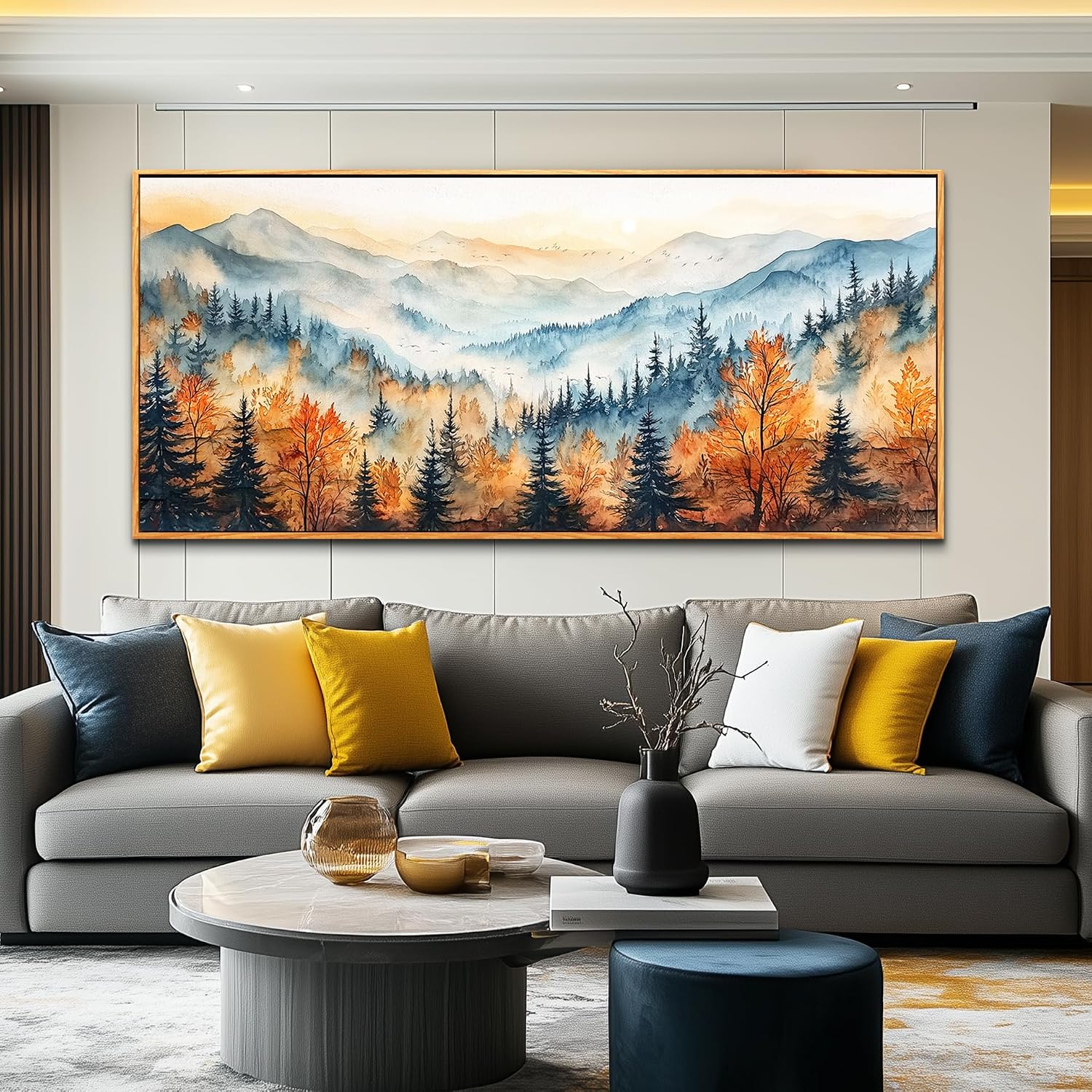 KELIYUAN Large Canvas Abstract Mountain Forest ainting Wall Decor For Living Room Wall Art For Bedroom Office Farmhouse Murals Restaurant Printed Artworks Modern Home Decor Wood Framed 32x72 In