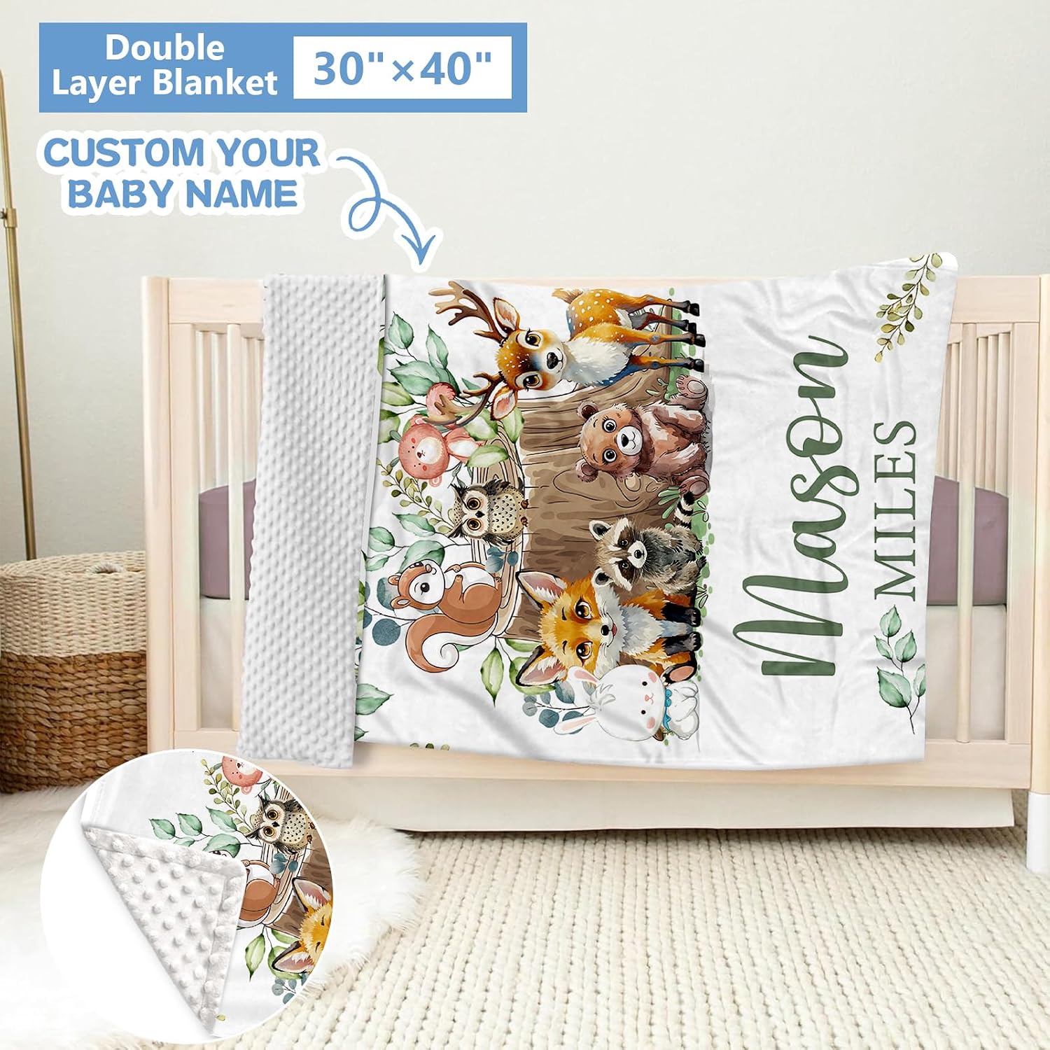 KAINSY Custom Crib Bedding Set 5 Piece for Girls Boys – Personalized Forest Animals Theme, Newborn Sleep Set, Nursery Decor, Toddler Room Essentials, Infant Sleep, Baby Room Accessories, Baby Gift
