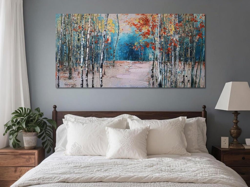 Ardemy Aspen Tree Wall Art Living Room Landscape Panoramic Textured Pictures Bedroom Wall Decor Forest Canvas Paintings Artwork Home Office Wall Decoration, 58'x29'