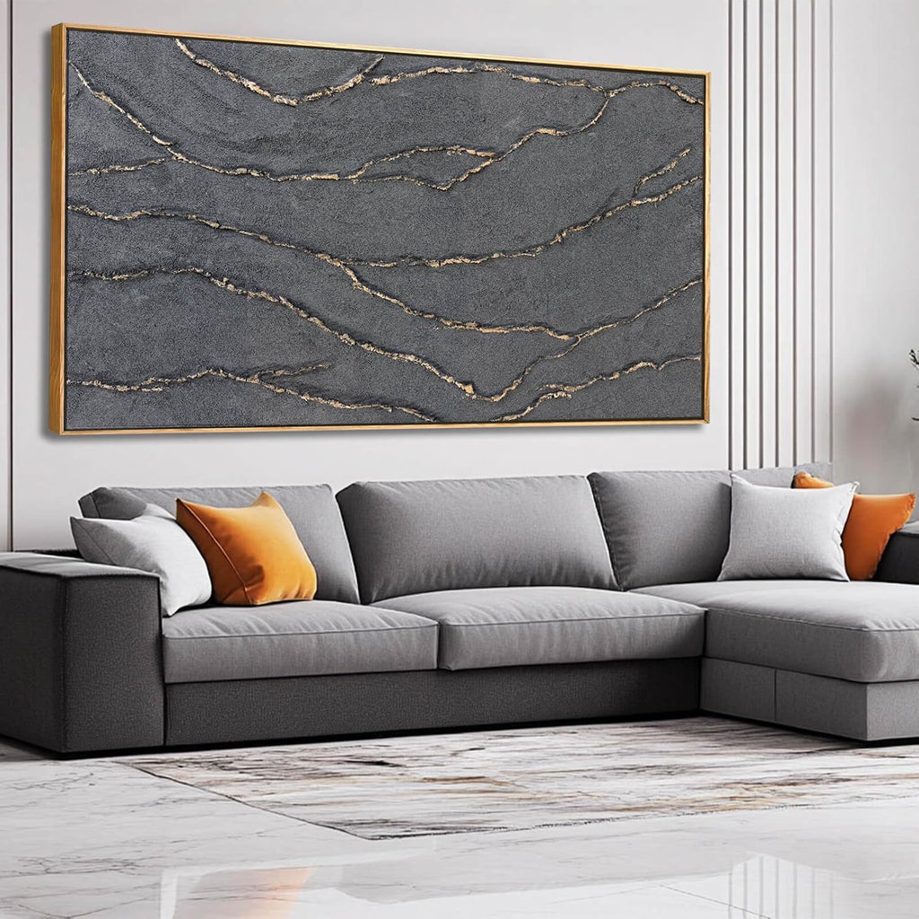 Gold and Grey Wall Art Framed Pictures Wall Decor Neutral Artwork Hand Painted 29'x58' Abstract Wall Art for Living Room Dining Room Kitchen
