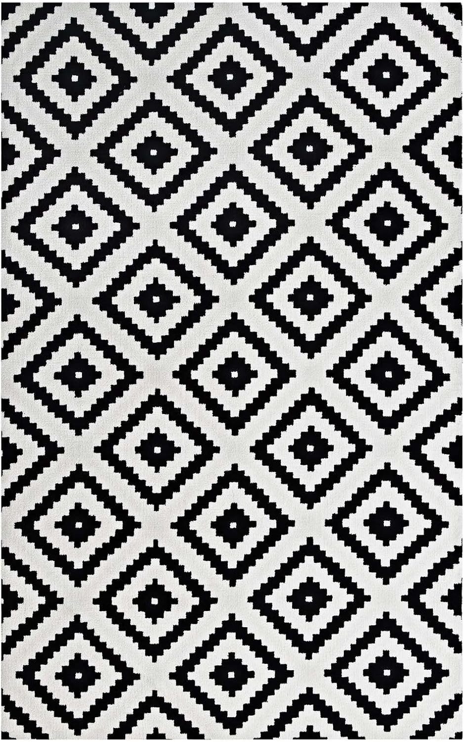 Modern Contemporary Urban Living Lounge Room Area Rug Runner Floor Carpet, Fabric, Multi White Black