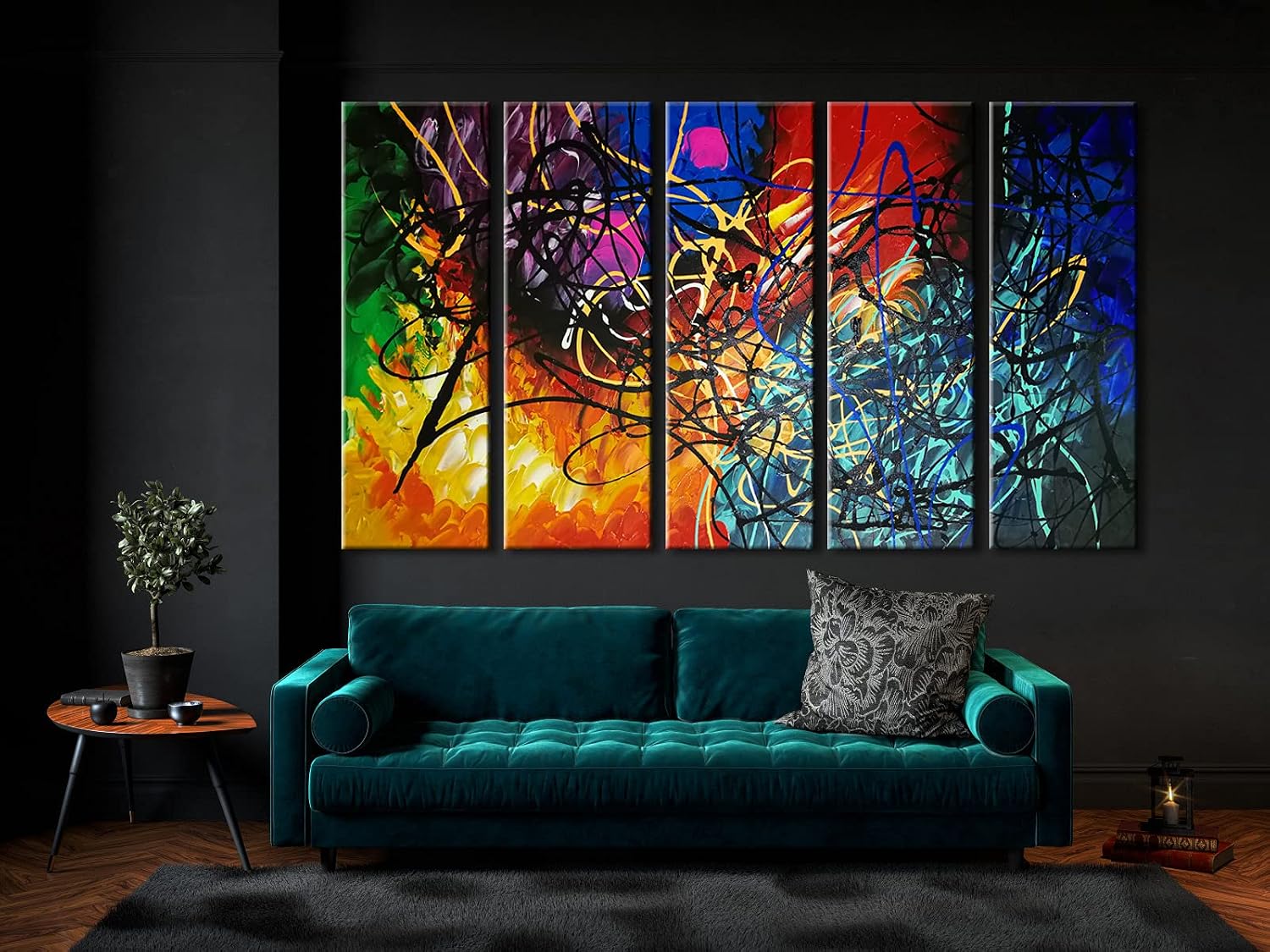 Wieco Art 5 Panels Abstract Heart Oil Paintings Reproduction on Canvas Wall Art Decor Ready to Hang for Home Office Decorations Extra Large Modern 100% Hand Made Contemporary Impressionist Artwork