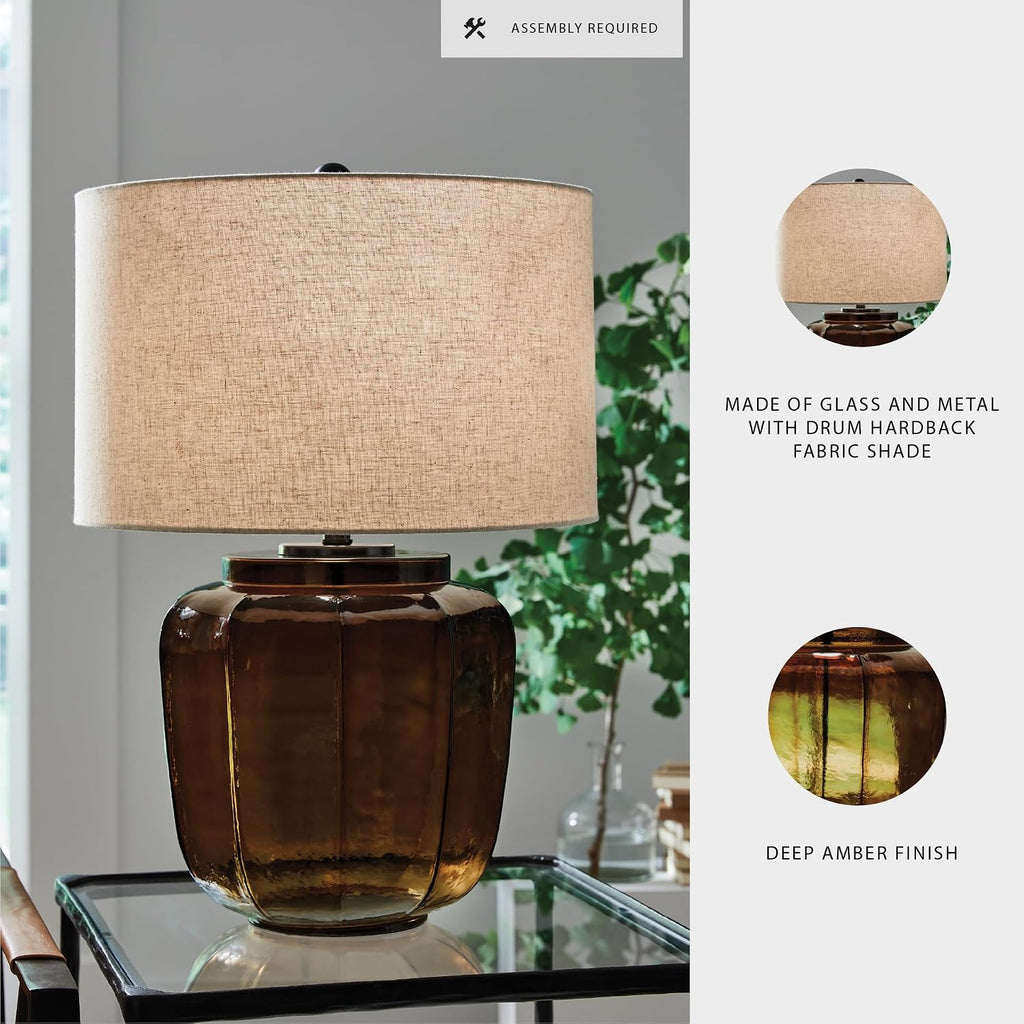 Signature Design by Ashley Bainmore Transitional Table Lamp with 3-Way Switch and Drum Shade, Dark Brown