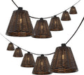 JONATHAN Y 10' Dark Brown 10-Light Indoor/Outdoor LED String Lights for Patio, Classic Cottage Faux-Rattan Shaded Hanging Lights for Balcony, Deck, Coastal Decor (JYL8706C)